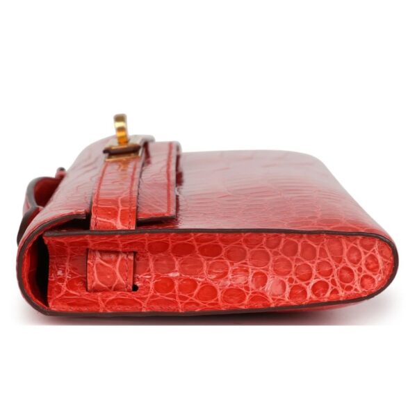 HERMÈS KELLY CUT ORANGE POPPY SHINY POROSUS CROCODILE GOLD HARDWARE - Image 4