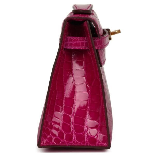 HERMÈS KELLY POCHETTE ROSE SCHEHERAZADE SHINY ALLIGATOR GOLD HARDWARE - Image 4