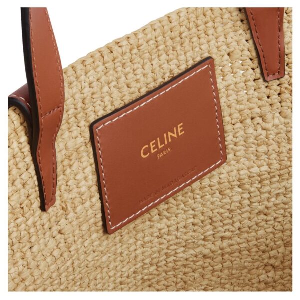 CELINE TEEN SUPPLE CLASSIC PANIER IN RAFFIA AND CALFSKIN - Image 4