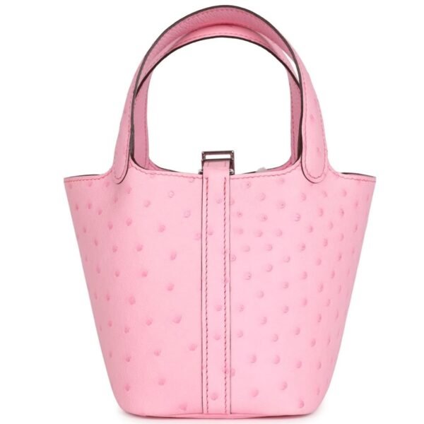 HERMÈS MICRO PICOTIN LOCK 14 BUBBLEGUM OSTRICH PALLADIUM HARDWARE - Image 2