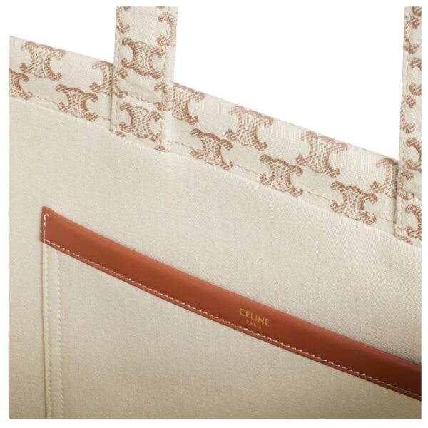 CELINE LARGE CABAS THAIS IN TEXTILE WITH TRIOMPHE CANVAS PRINT AND CALFSKIN - Image 4