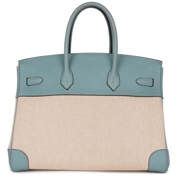 PRE-OWNED HERMÈS BIRKIN 35 TOILE H AND CIEL CLEMENCE PALLADIUM HARDWARE - Image 2