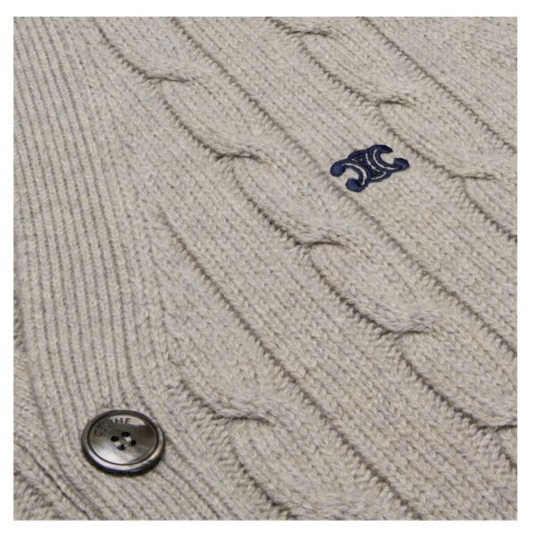 CELINE TRIOMPHE CARDIGAN IN CABLE KNIT CASHMERE LIGHT GREY - Image 7
