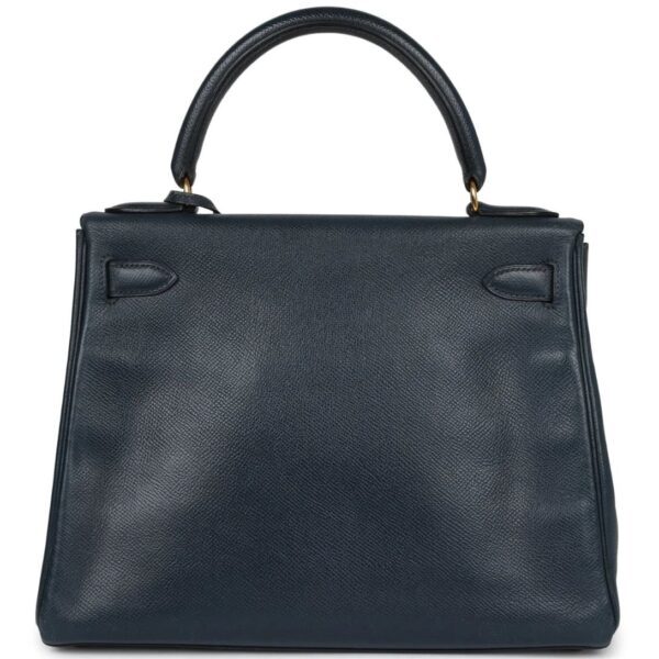 VINTAGE HERMÈS KELLY RETOURNE 28 BLEU MARINE COURCHEVEL GOLD HARDWARE - Image 2