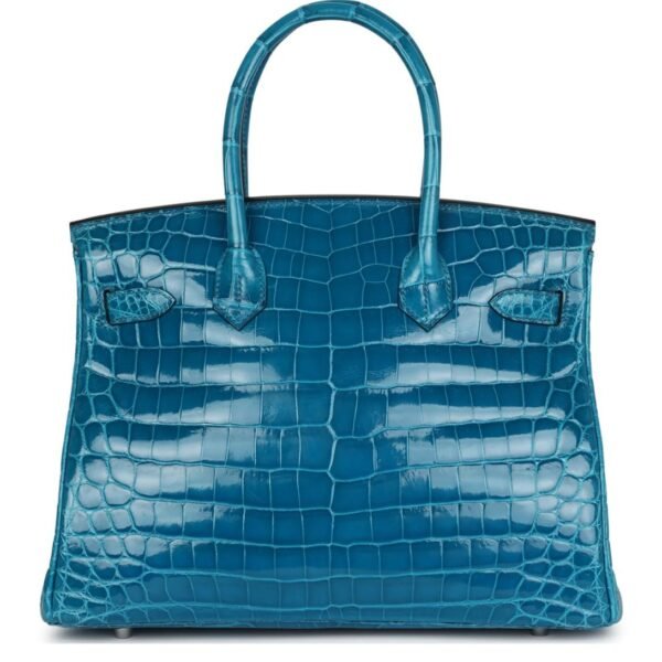 PRE-OWNED HERMÈS BIRKIN 30 BLEU IZMIR SHINY NILOTICUS CROCODILE PALLADIUM HARDWARE - Image 4