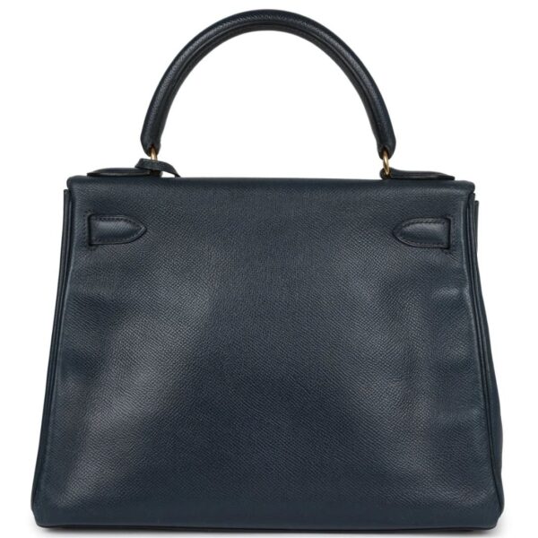 VINTAGE HERMÈS KELLY RETOURNE 28 BLEU MARINE COURCHEVEL GOLD HARDWARE - Image 2