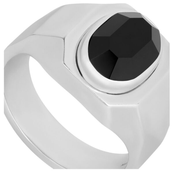 CELINE BEVELLED SIGNET RING IN ONYX AND STERLING SILVER WITH RHODIUM FINISH - Image 4