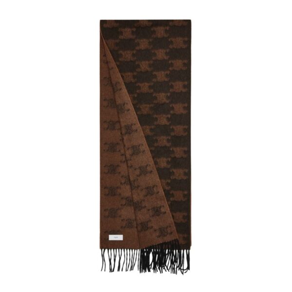 CELINE FRINGED SCARF IN MONOGRAM CASHMERE BLACK-TOFFEE - Image 5