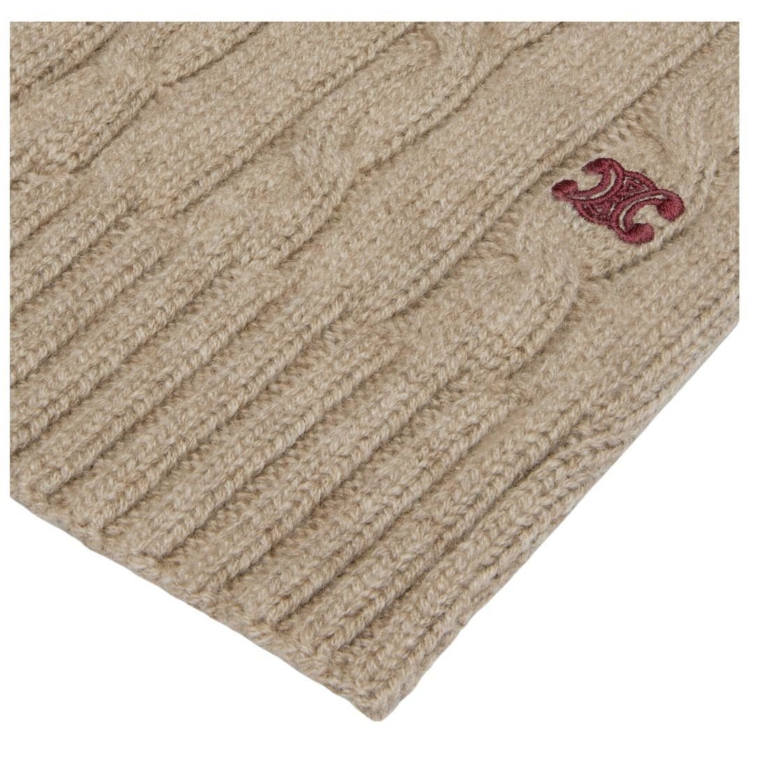 CELINE CABLE KNIT TRIOMPHE SCARF IN CASHMERE LIGHT TAUPE - Image 3