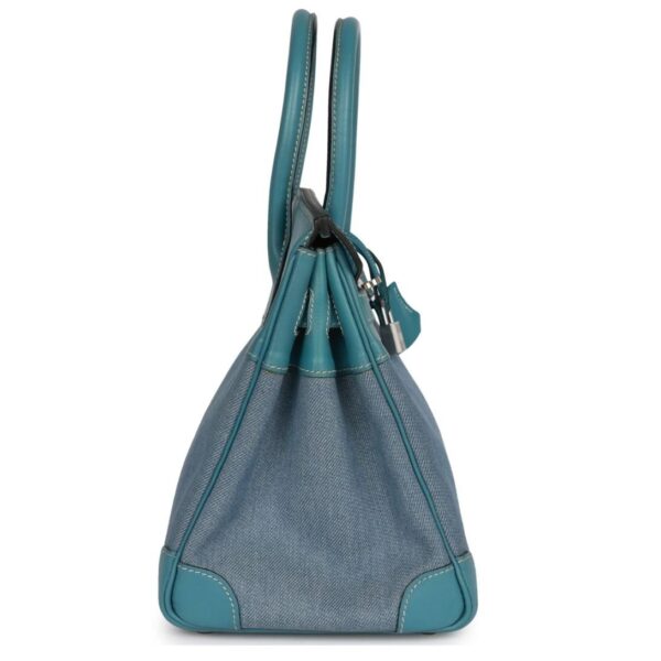 VINTAGE HERMÈS BIRKIN 30 DENIM AND BLUE JEAN GULLIVER PALLADIUM HARDWARE - Image 4