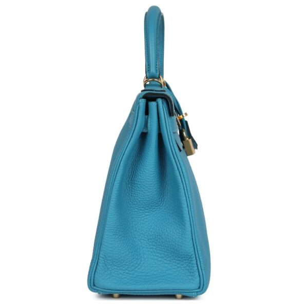 PRE-OWNED HERMÈS KELLY RETOURNE 28 TURQUOISE TOGO GOLD HARDWARE - Image 4