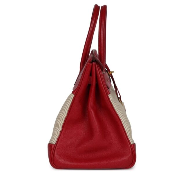 VINTAGE HERMÈS BIRKIN 35 ROUGE VIF BUFFALO AND CRINOLINE GOLD HARDWARE - Image 4
