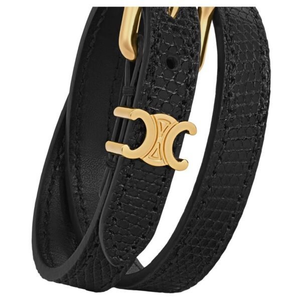 CELINE LES CUIRS DOUBLE BRACELET IN LIZARD CALFSKIN AND BRASS WITH GOLD FINISH - Image 4