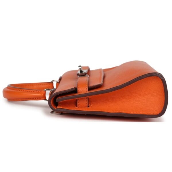 PRE-OWNED HERMÈS MICRO KELLY 15 ORANGE SWIFT PALLADIUM HARDWARE - Image 4