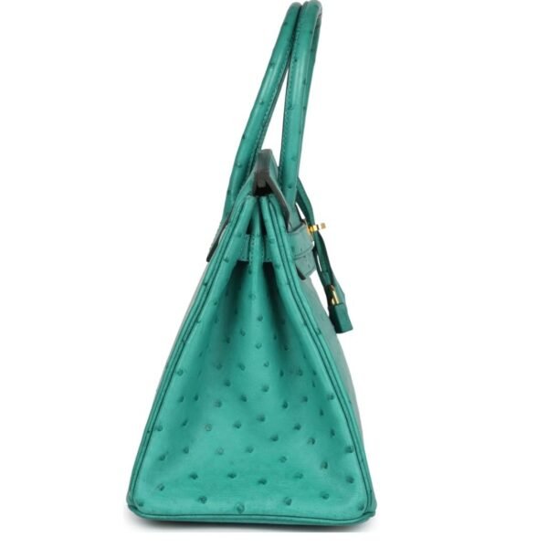 PRE-OWNED HERMÈS BIRKIN 30 VERT VERONE OSTRICH GOLD HARDWARE - Image 4