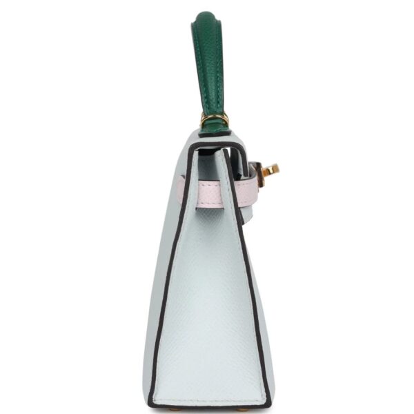 HERMÈS KELLY SELLIER 20 TRI COLOR GRIS PLATINE MAUVE PALE AND VERT MOYEN EPSOM GOLD HARDWARE - Image 4