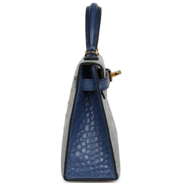 HERMÈS SPECIAL ORDER HSS KELLY SELLIER 20 GRIS PERLE AND BLEU DE MALTE MATTE ALLIGATOR GOLD HARDWARE - Image 4
