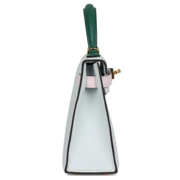 HERMÈS KELLY SELLIER 20 TRI COLOR GRIS PLATINE MAUVE PALE AND VERT MOYEN EPSOM GOLD HARDWARE - Image 4