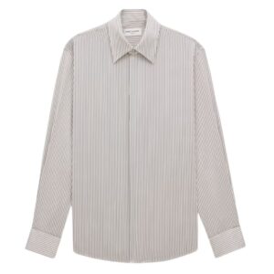 SAINT LAURENT BOYFRIEND SHIRT IN STRIPED SILK SATIN
