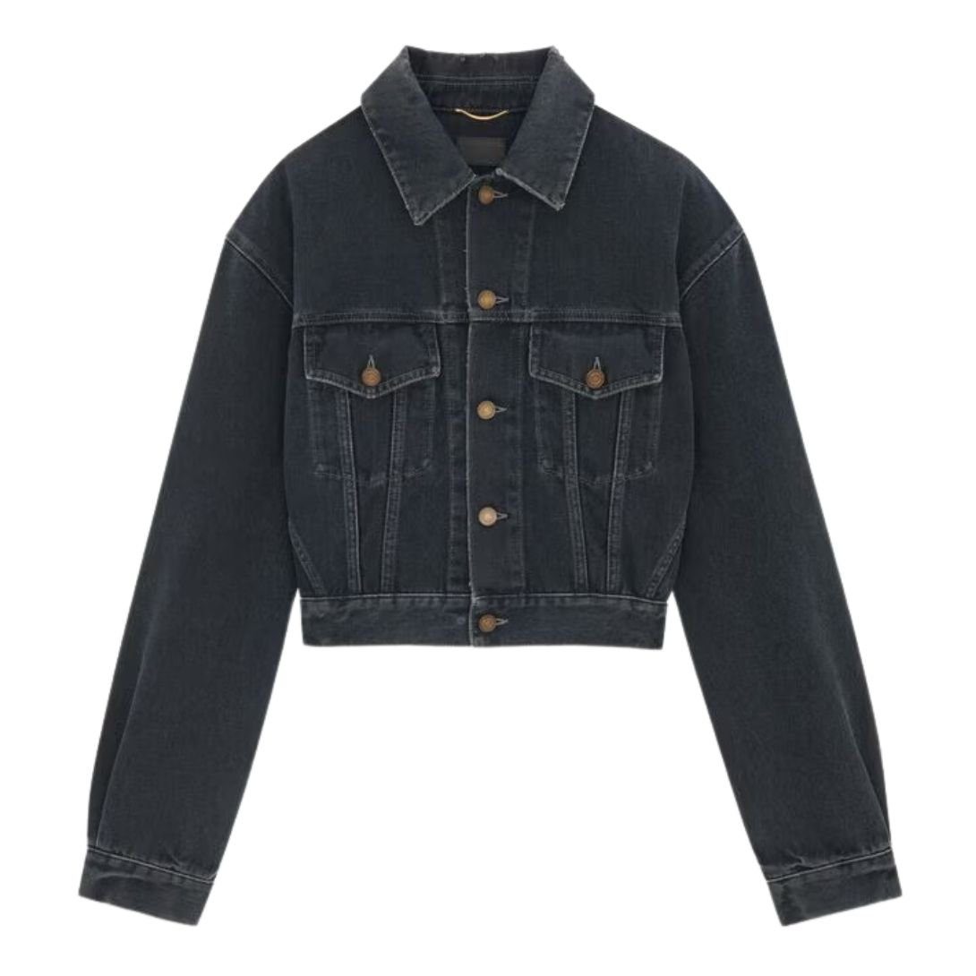SAINT LAURENT 80S JACKET IN DARK BLUE BLACK DENIM