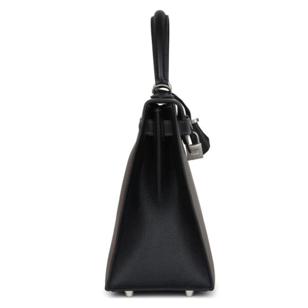 HERMÈS SPECIAL ORDER HSS KELLY SELLIER 28 ETAIN AND BLACK EPSOM BRUSHED PALLADIUM HARDWARE - Image 4