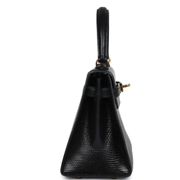 VINTAGE HERMÈS KELLY SELLIER 20 BLACK VARANUS SALVATOR LIZARD GOLD HARDWARE - Image 4