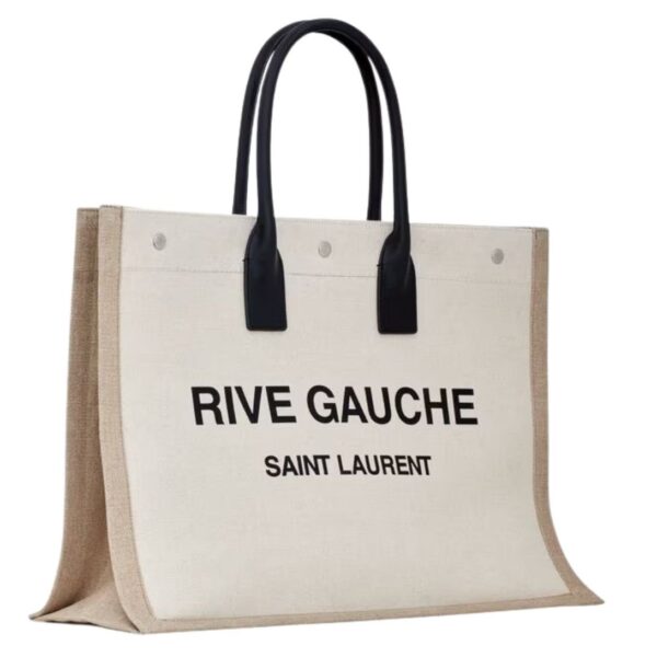 SAINT LAURENT RIVE GAUCHE LARGE TOTE BAG IN PRINTED CANVAS AND LEATHER - Image 4