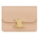 CELINE CARD HOLDER WITH FLAP TRIOMPHE IN SHINY CALFSKIN OAT BEIGE