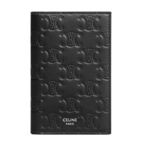 CELINE VERTICAL CARD HOLDER IN CALFSKIN WITH TRIOMPHE EMBOSSED BLACK