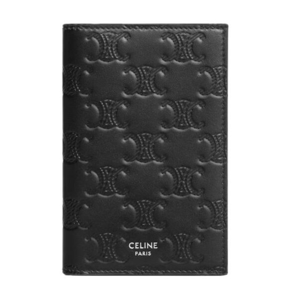 CELINE VERTICAL CARD HOLDER IN CALFSKIN WITH TRIOMPHE EMBOSSED BLACK
