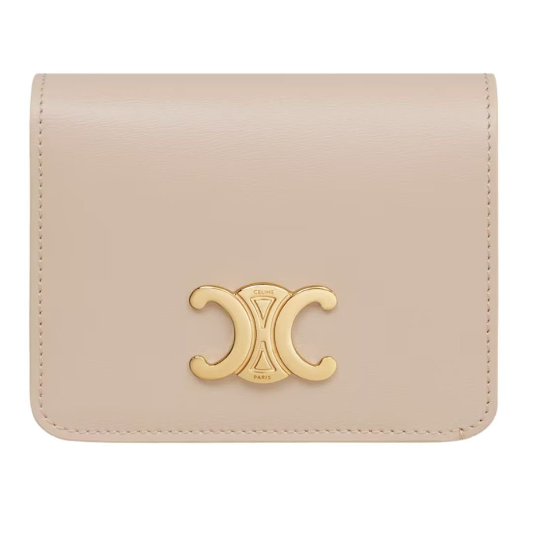 CELINE TRIOMPHE COMPACT WALLET IN SHINY CALFSKIN CAPPUCCINO