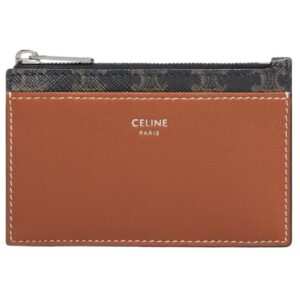 CELINE ZIPPED CARD HOLDER IN TRIOMPHE CANVAS AND LAMBSKIN TAN