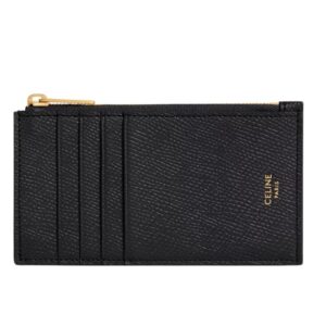 CELINE ZIPPED COMPACT CARD HOLDER ESSENTIALS IN GRAINED CALFSKIN BLACK