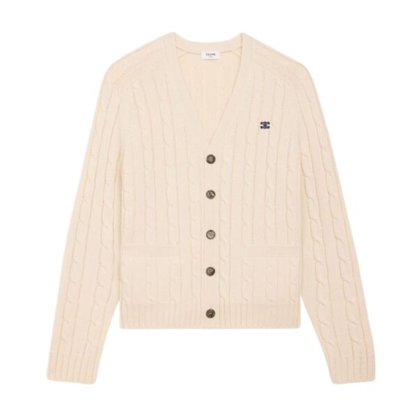 CELINE TRIOMPHE CARDIGAN IN CABLE KNIT CASHMERE CREAM