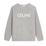 CELINE OVERSIZED SWEATER IN RIBBED WOOL LIGHT GREY
