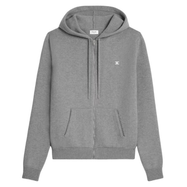 CELINE TRIOMPHE HOODED SWEATER IN WOOL AND CASHMERE MEDIUM GREY
