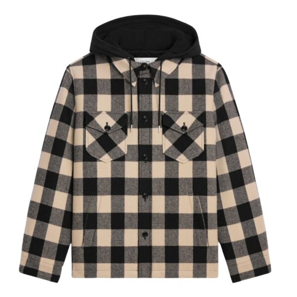 CELINE HOODED OVERSHIRT IN CHECK WOOL