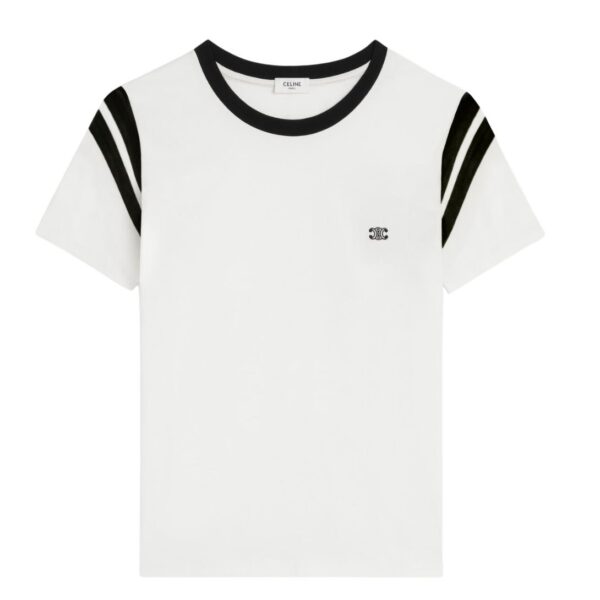 CELINE TRIOMPHE REGULAR T SHIRT IN COTTON JERSEY DEEP NAVY-WHITE - Image 2