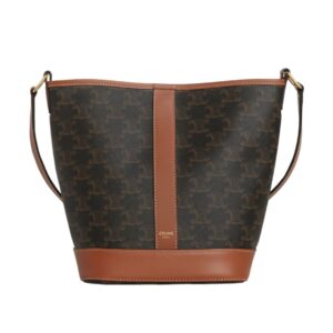 CELINE SMALL BUCKET IN TRIOMPHE CANVAS AND CALFSKIN TAN
