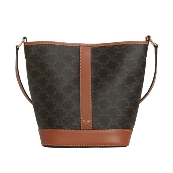 CELINE SMALL BUCKET IN TRIOMPHE CANVAS AND CALFSKIN TAN