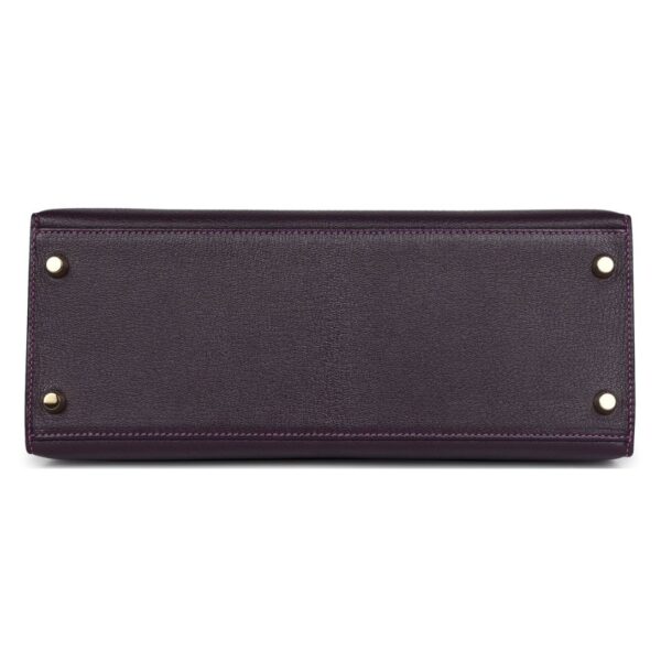 PRE-OWNED HERMÈS SPECIAL ORDER (HSS) KELLY SELLIER 28 RAISIN VERSO CHEVRE BRUSHED GOLD HARDWARE - Image 5