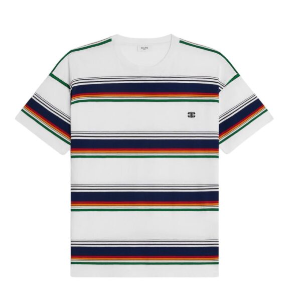 CELINE TRIOMPHE LOOSE T SHIRT IN JERSEY COTON RAYURE SURF MULTICOLOR - Image 2