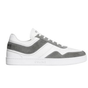 CELINE TRAINER LOW LACE UP SNEAKER IN SUEDE CALFSKIN AND CALFSKIN GREY
