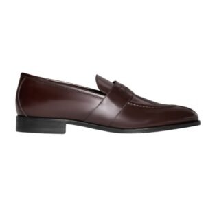 CELINE MALAQUAIS PENNY TRIOMPHE LOAFER IN POLISHED BULL DARK BROWN