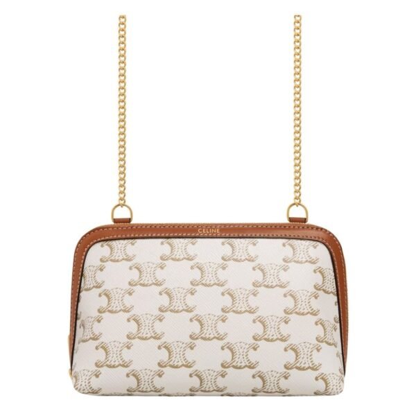 CELINE CLUTCH WITH CHAIN IN TRIOMPHE CANVAS AND LAMBSKIN TAN - Image 2