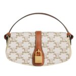 CELINE CLUTCH ON STRAP TABOU IN TRIOMPHE CANVAS AND CALFSKIN WHITE-TAN