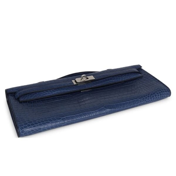 HERMÈS KELLY CUT BLEU DE MALTE MATTE POROSUS CROCODILE PALLADIUM HARDWARE - Image 5