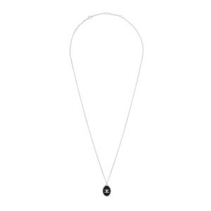 CELINE TRIOMPHE DE LYS MEDAL NECKLACE IN STERLING SILVER AND ONYX