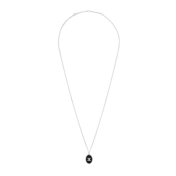 CELINE TRIOMPHE DE LYS MEDAL NECKLACE IN STERLING SILVER AND ONYX