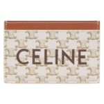 CELINE CARD HOLDER IN TRIOMPHE CANVAS WITH CELINE PRINT WHITE-TAN